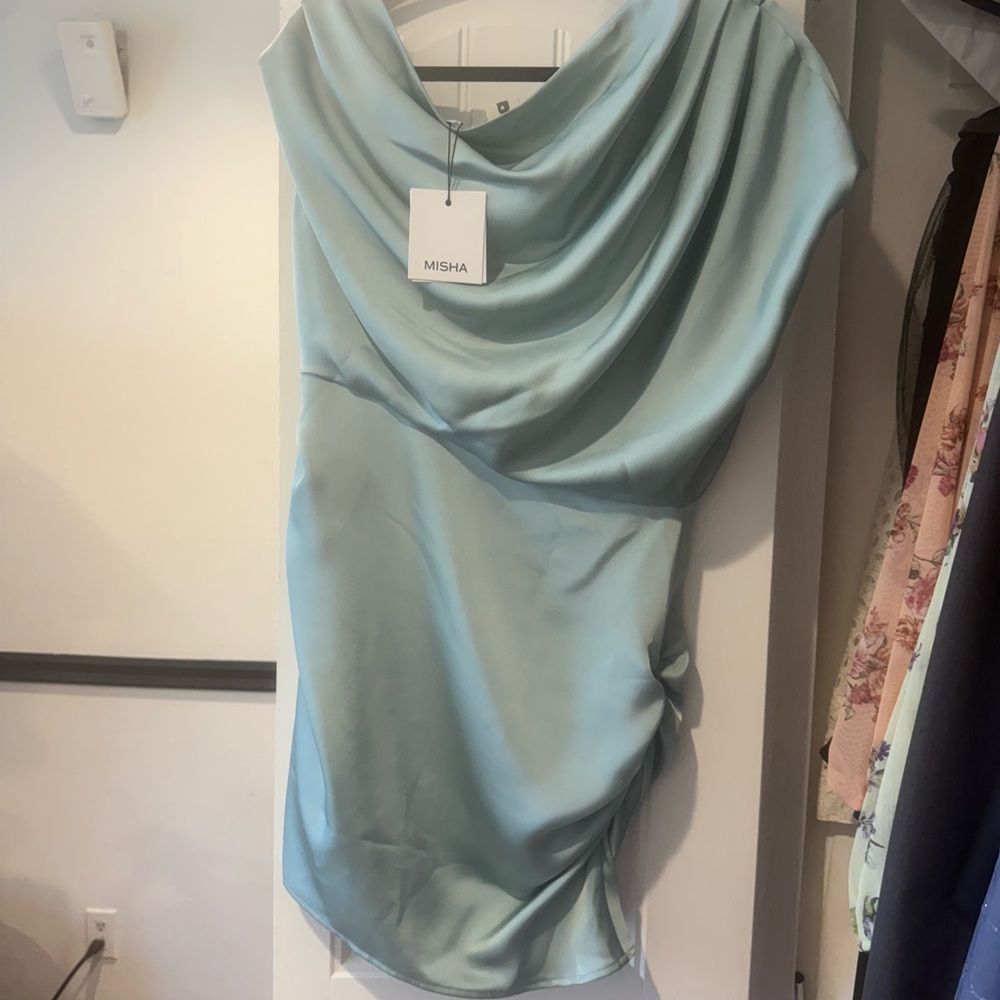 MISHA COLLECTION Light Blue Draped Dress